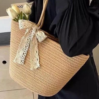 Large capacity beach straw shoulder bag