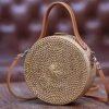 Round Brown Woven Bamboo Shoulder Bag from Bali (8 inch), "Brown Wheel"